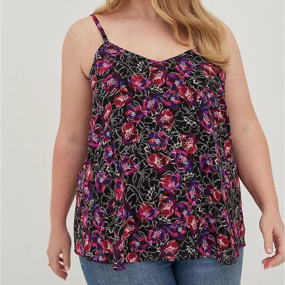 Torrid 1X (1) Black & Pink Floral Chiffon Sophie Lined Swing Camisole